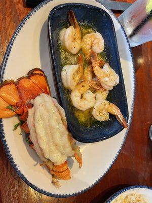 Garlic shrimp and lobster tail