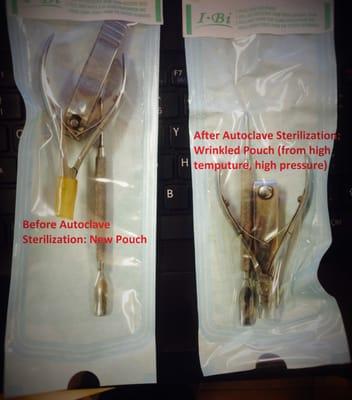 Before vs After Autoclave Sterilization (Front of Pouch)