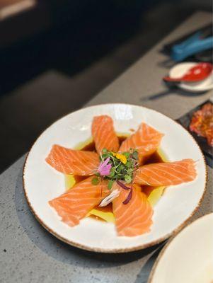 Each sashimi slice in the salmon carpaccio was so thick and tender!