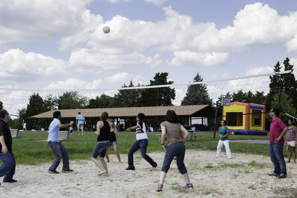 Each individual site has its own volleyball court