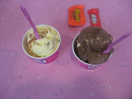 Two scoops in each cup.  My Rocky Road & Peanut Butter/Chocolate is on the right.  Also, some Halloween treats.