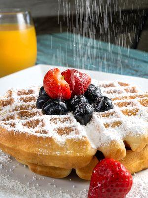 Waffles & Fruit, Hot Honey Shrimp or Chicken & Waffles