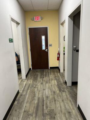 Hallway view from patient rooms to exit/entrance