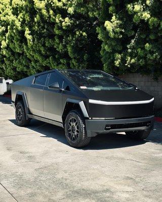 Tesla Cybertruck wrapped in Matte Black PPF.