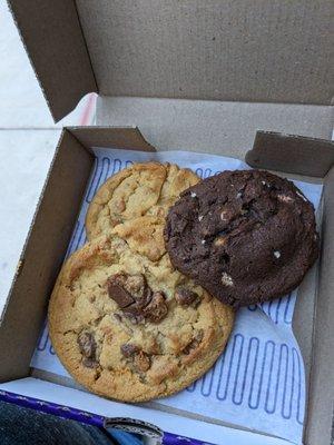 Peanut butter cup and triple chocolate cookies!