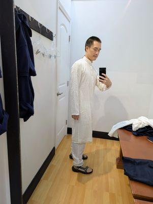 Inside one of the dressing rooms at Ladlee. This kurta with pants was $125. $132.50 after 6% sales tax.