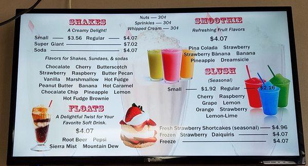 price list for ice cream creations