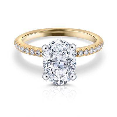 Oval brilliant cut diamond engagement ring. Available in yellow, white and rose gold. Also in platinum.