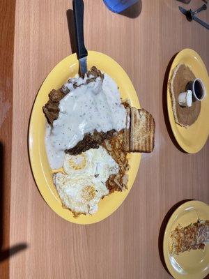 Chicken fried steak and eggs