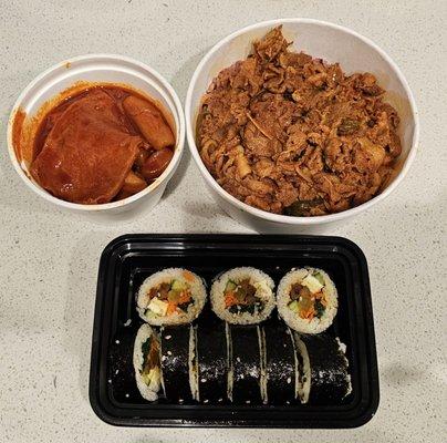 Spicy Pork Bowl, Kimbap & Tteokbokki