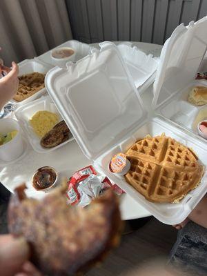 Overcooked chicken sausage with a bunch of styrofoam trash...