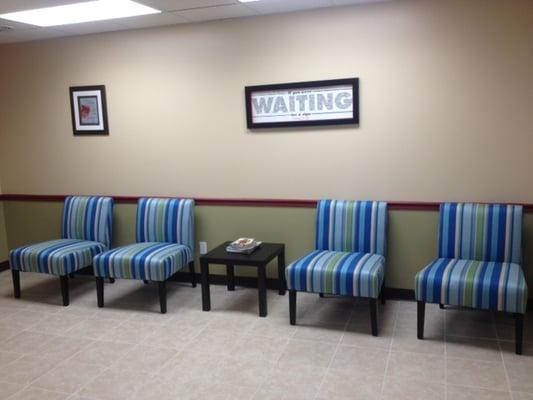 Our reception area fully loaded with great conversation, information, coffee station and comfortable chairs.