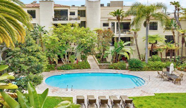 Resort-inspired heated pool and landscaped courtyard