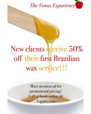 Never gotten a Brazilian Wax at our Spa? What are you waiting for? Come and receive 50% off your first one with us!!!!