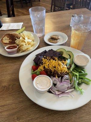 Top meal: The Regulator and chips Bottom meal: Mushroom Taco Salad