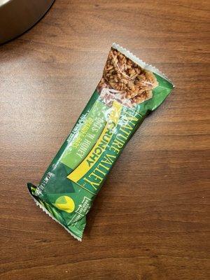 Granola bar we found under the bed in the morning