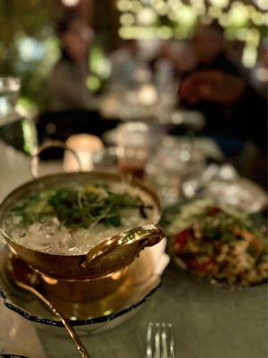 Coconut chicken soup with galangal and fresh herbs