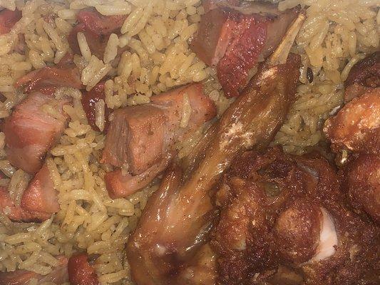 Pork fried rice and Soy chicken wings