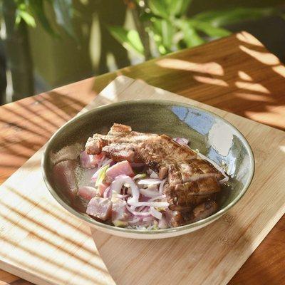 Sugba Kilaw: Tuna ceviche topped with grilled pork belly