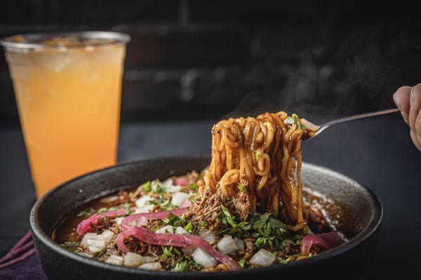 Birria Ramen and Aguas Fresca