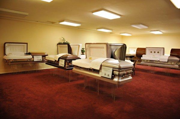 Many caskets in our selection room to choose from.