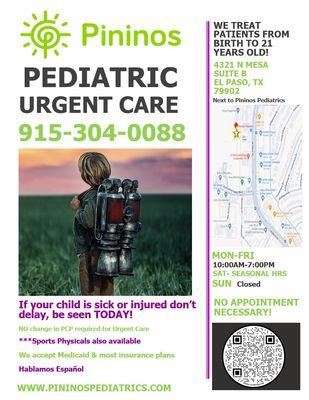 CALL US FOR PEDIATRIC URGENT CARE NEEDS