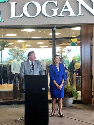 Grand opening at Logan's in Lexington Green with Dave Baker from WKYT and councilwoman Jennifer Mossotti.