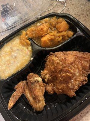 Fried chicken potato salad candied yams