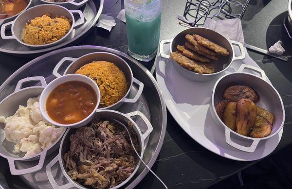 Plato Navideño with added Abichuelas Tostones and Maduros and $30 drink ‍