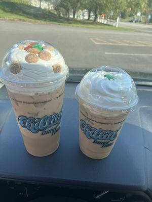 Cinnamon roll latte and white pumpkin latte