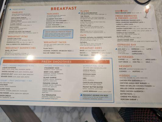 Breakfast and kid's menu