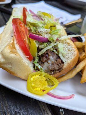 Chicago Steak Sandwich (Philly). $18. Beef top round, American, caramelized onions, Amoroso's roll.