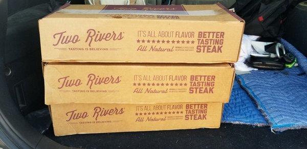 3 cases of Steak.