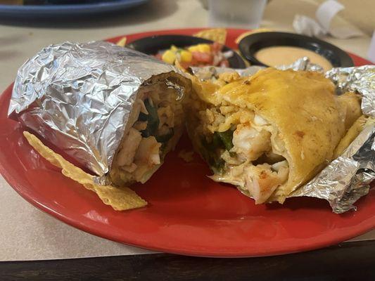 Inside of Shrimp Crusted Cheese Burrito