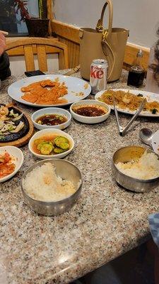 Kimchi Pancake, Japchae, sides