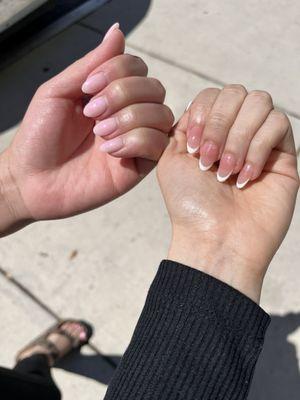 My friends nails on the left  and mine on the right