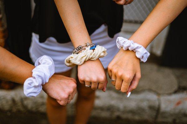 Scrunchies made from unwanted shirts to save them from the landfill