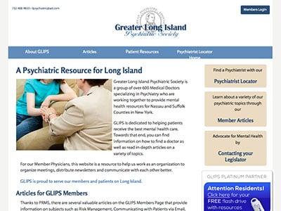 Custom web site built by Bombastic for the Greater Long Island Psychiatric Society