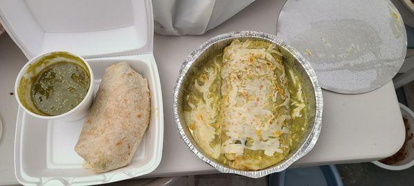 The wet burrito on the right is from Speedy Joe's, very good and tasty! The dry azz burrito on the left is from