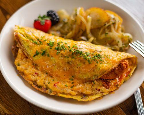 Hot Chicken & Pimento Cheese Omelet