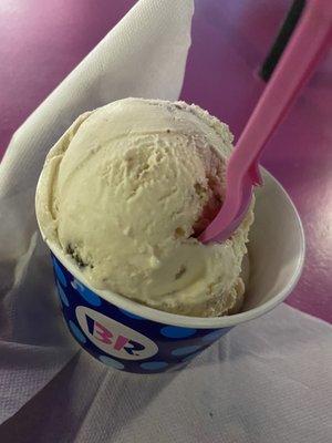 Double scoop featuring a scoop of Happy Birthday Cake and Old Fashioned Butter Pecan