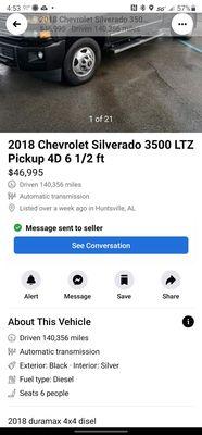 False price advertised for used truck.