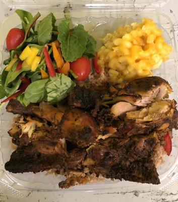 Jerk Chicken w/fresh Salad. mac&cheese