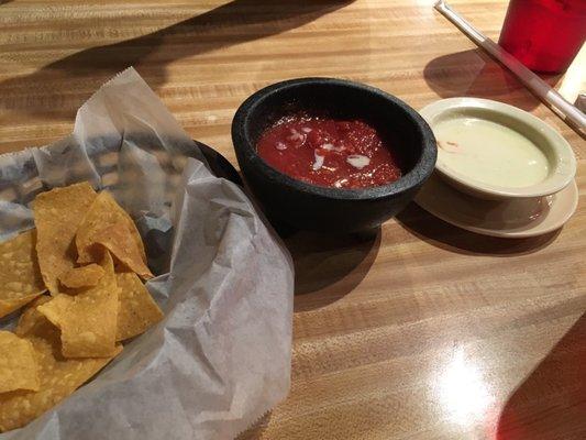 Complimentary chips and salsa. Side of queso.