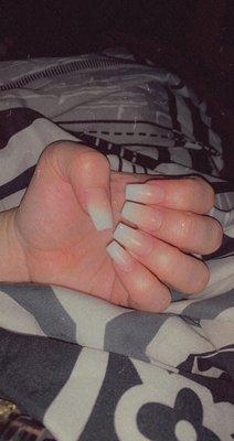 Ombré nails. nude/white. Thin coffin. Exactly what I asked for.