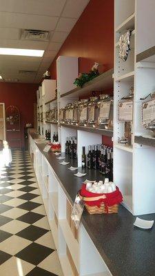 Clean and neatly arranged bottles on display.