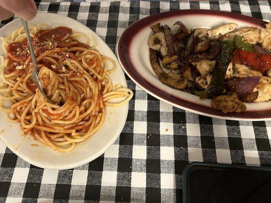 Chicken piazzioli and Spaghetti