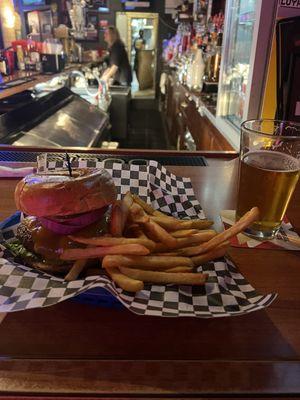 Burger with cheese and fries