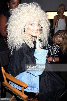 Kim Ensign working at New York Fashion Week on a model for "The Blonds"! Attendees inc Kelly Osborne, Amanda Lapore,  & Christina Milian.