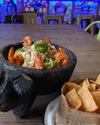 House made guacamole w/ grilled shrimp and hand cut tortilla chips | Catrinas Tacos and Tequila Bar | Tampa FL | 2-24-21